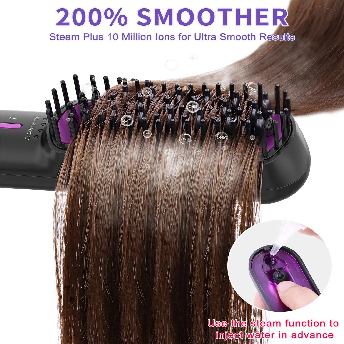 Hair Straightener Brush, Ionic Plus Steam Straightening Brush For Smooth,