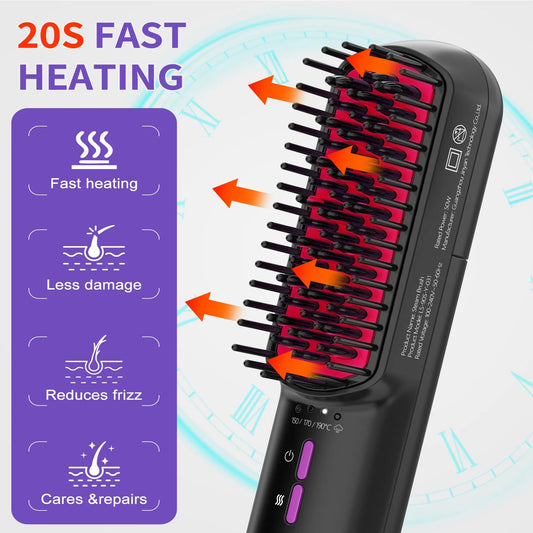 Hair Straightener Brush, Ionic Plus Steam Straightening Brush For Smooth,